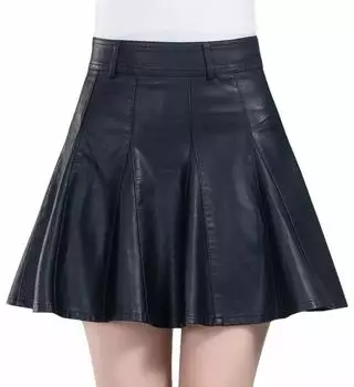 HOT Women Skirt Black Stylish Handmade Leather Genuine Lambskin Flare Fashion S чёрный