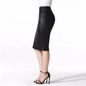 HOT Women Skirt Handmade Genuine Lambskin Leather Fashion Party Club Wear Soft S чёрный