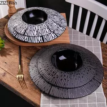 Hotel Restaurant Main Dish Ceramic Plate Dinner Dessert Steak Plate Creative Straw Hat Plate Nordic Style Home Kitchen Tableware