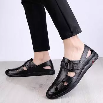 Hotest Salest Newest Genuine Leather Classics Black Summer Sandals For Men Luxe Outdoor Beach Shoes Breathable Comfortable Loafers Man 38