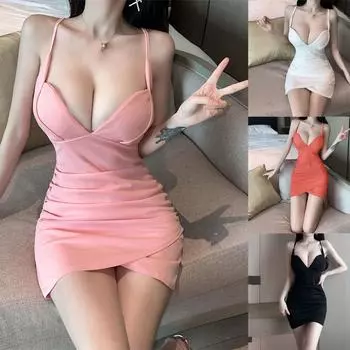 HotGirl s вечерние для ночного клуба сексуальное женское платье в стиле Pure Lust с глубоким вырезом и плиссированной талией на подтяжках, облегающее облегающее бедра платье L белый