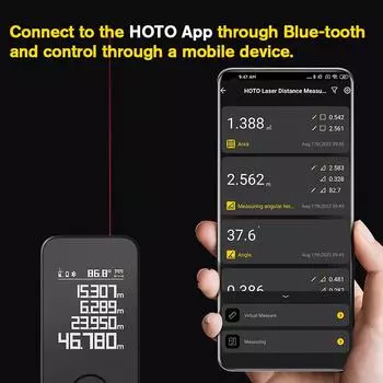 HOTO Smart Laser Measure Pro светодиодный дисплей, интеллектуальный цифровой лазерный измерительный инструмент с лентой, перезаряжаемая лазерная линейка, дальномер 50m чёрный