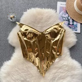 Hotsweet майка для женщин укороченная без бретелек нестандартная верхняя одежда без рукавов бюстье с блестками однотонная камзол осенняя Прямая поставка S золотой