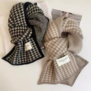 Houndstooth Knitted Scarf Winter Fashion Neck Warmer хаки