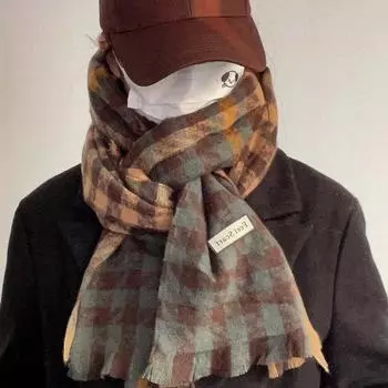 Houndstooth Scarf Women S Winter Plaid Contrast Double-Sided Scarf Warm Check Maillard Shawl Sense Of Luxury бежевый