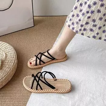 House Black Women s Slippers and Ladies Sandals Slides Flat Home Summer 2024 Open Toe Shoes Trend Designer Y H Sandal Casual 35
