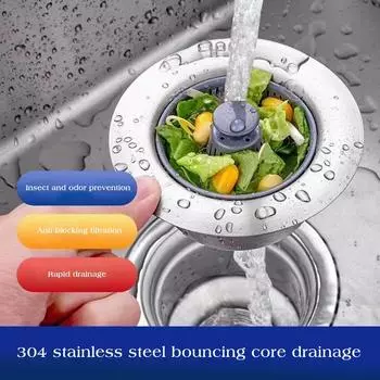 Houseeker 3 in 1 Pop Up Sink Filter ABS Kitchen Sink Strainer Drain Basket Stopping Blockage Bouncing Core Leak-proof Plug Cover серебряный