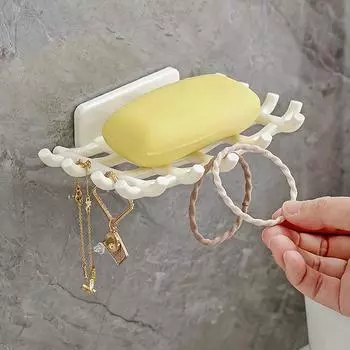 Houseeker Wall Mounted Soap Holder Organiser Rack Bathroom Shower Soap Storage Box Soap Dish Case With Hook белый