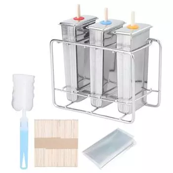 Household 304 Stainless Steel Ice Cream Mold DIY with Cleaning Brush Kit Kitchen Tool(3Pcs Flat Ice