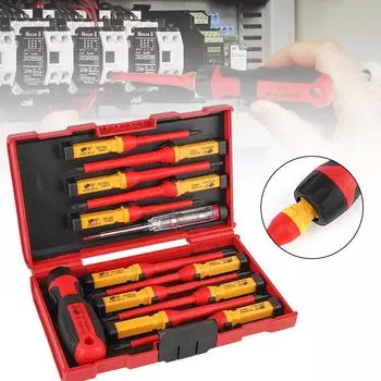 Household Circuit Tool 12PCS Isolated Current Electronic Insulated Screwdriver kits with Box Cross Plate Screwdriver красный