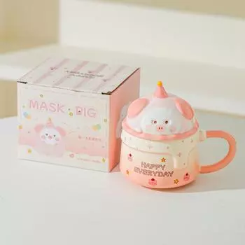 Household Drinking Cup Ceramic Coffee with Lid Mug Girl High Looking Birthday Gift Souvenir Cute 301-400ml