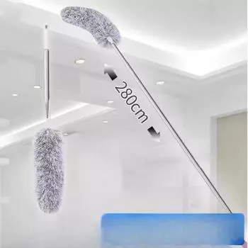 Бытовая пылевая тряпка Выдвижная удлинительная сетка Потолочный очиститель паутины Пылеуловитель Перьевая тряпка 290cm серый