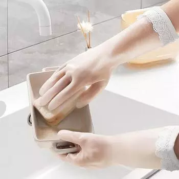 Хозяйственные перчатки Мытье посуды Кухня Резиновые Прочные Чистка Бытовая работа Стирка одежды ПВХ Водонепроницаемые перчатки S code белый