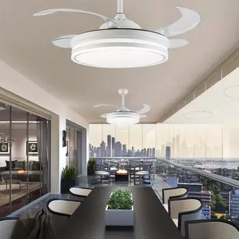 Household Modern LED Ceiling Fan Fans With Lights Remote Control Bedroom Decor Ventilator Lamp Air Invisible Blades Silent 36in белый