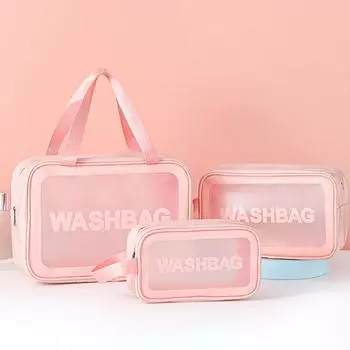 Household PU Transparent Toiletry Bag, Large Capacity Portable Makeup Bag With Handle, Multi-Functional Travel Storage Bag, Pink S розовый