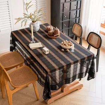 Household Simple Hollow Grid Crochet Fringed Dining Table Cloth Living Room Tea Table Cloth Simple Versatile Cover Cloth 150*100cm