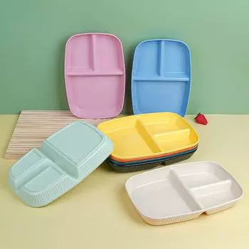 Бытовая простая тарелка для обеда с отделением из пшеничной соломы, многофункциональная тарелка для обеда, лапши, овощей, завтрака, пластиковая тарелка бежевый