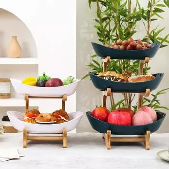 Household Solid Wood Multi-layer Tray Living Room Fruit Tray Storage Fruit Basket Snack Tray Dessert Display Stand