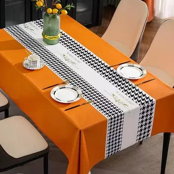 Household Tablecloth Waterproof, Oil-Proof And Anti-Scalding Leave-In Tablecloth Yarn Fabric Style Coffee Table Cloth Thousand Bird Grid 140*140cm