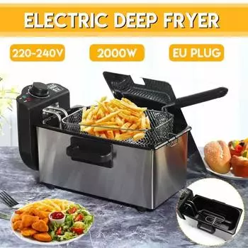 Houselin 3.5L Stainless Steel Deep Fryer with Basket, 2000W, Oil Filtration, Temp Control, Digital Timer, Dishwasher Safe Parts EU светло-серый