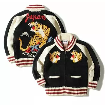 HOUSTON Хьюстон Cowichan вязаный свитер COWICHAN СВИТЕР TIGER Тигровый кардиган Sukajan Vintage 22234 чёрный