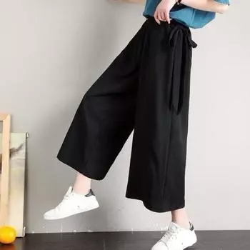 HOUZHOU большие широкие брюки с бантом, женские корейские повседневные черные шикарные офисные женские брюки Ulzzang XL чёрный