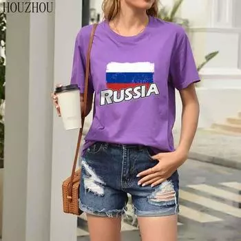 HOUZHOU футболка с принтом унисекс, русский день победы, белая классическая повседневная футболка с короткими рукавами, летние Ulla Ins, топы больших размеров S фиолетовый