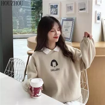 HOUZHOU толстовка с героями мультфильмов, женская толстовка из двух предметов, большие размеры, корейские повседневные пуловеры, свободная уличная одежда в стиле Харадзюку XL оранжевый