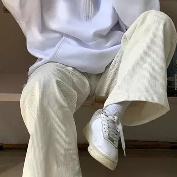 HOUZHOU вельветовые брюки женские широкие брюки винтажный корейский стиль оверсайз повседневные черные брюки M белый