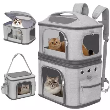 HOVONO Cat Carrier 2 для небольших дополнительных рюкзаков для эвакуации в больницу при стихийных бедствиях, многоуровневый, разделяемый, для собак, домашних животных, кошек, большой, дышащий, для путешествий, для визитов, серый
