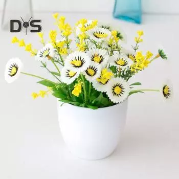 HOW-E искусственный цветочный горшок хризантема настольный декор пластик вечное поддельное горшечное растение для балкона жёлтый