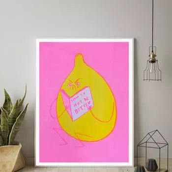 How To Not Be Bitter Cute Fruit Lemon Looking Book Poster And Prints Modern Canvas Painting Wall Art Pictures Living Room Decor 21x30cm No Framed