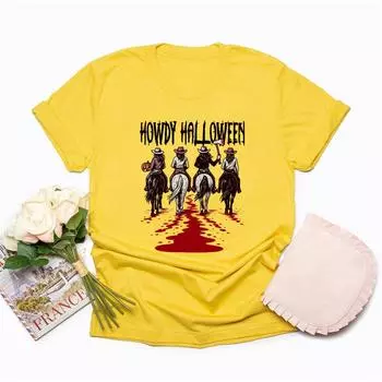 Howdy Halloween T-shirt Western Halloween Girls T-Shirt Vintage Short Sleeve Women s Tshirt Funny Cowgirl Tee Streetwear Tops S жёлтый