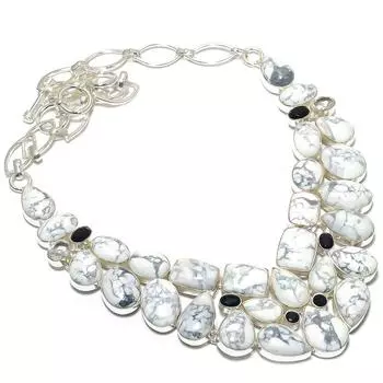 Ювелирное ожерелье ручной работы из серебра 925 пробы с говлитом, черным ониксом, 18 дюймов JCN378-1