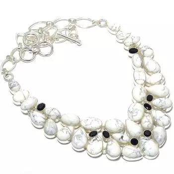 Ювелирное ожерелье из серебра 925 пробы ручной работы с говлитом, черным ониксом, 18 дюймов JCN378-42