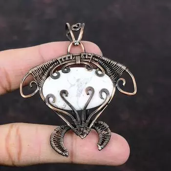Howlite Copper Pendant Copper Wire Wrapped Jewelry Real Gemstone Pendant Tortoise Pendant Handmade Jewelry Wire Wrapped Pendant Gift For Her