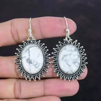 Howlite Earring Genuine Gemstone Earring 925 Sterling Silver Earrings Dangle Earring Handmade Silver Jewelry Gifts For Women Howlite Jewelry