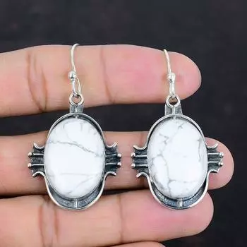 Howlite Earring Handmade Jewelry Genuine Gemstone Earring 925 Sterling Silver Earrings Howlite Jewelry Gifts For Wife Latest Design Pendant