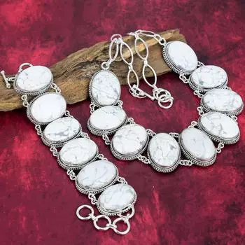 Ювелирные изделия из драгоценных камней Хаулит, дизайнерские украшения ручной работы из стерлингового серебра 925 пробы, комплект из натуральных браслетов и ожерелий для подарка на День благодарения Adjustable With 8 -18 белый