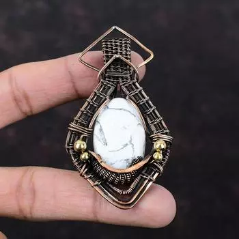 Howlite Gemstone Pendant Copper Wire Wrapped Pendant Howlite Jewelry Handmade Pendant Copper Wire Jewelry Gift For Mother Birthstone Pendant
