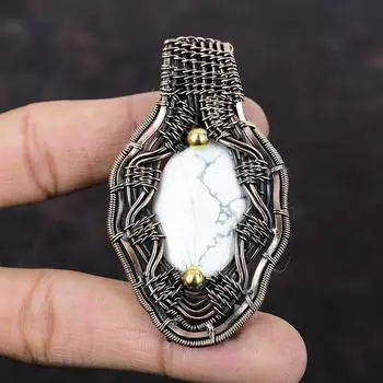 Howlite Gemstone Pendant Copper Wire Wrapped Pendant Handmade Boho Pendant Copper Jewelry Designer Pendant Wire Wrapped Jewelry Gift For Her