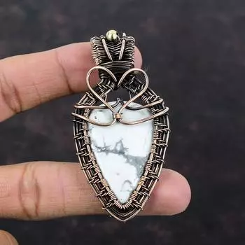 Howlite Gemstone Pendant Copper Wire Wrapped Pendant Howlite Jewelry Handmade Pendant Copper Wire Wrap Jewelry Gift For Him Stylish Pendant