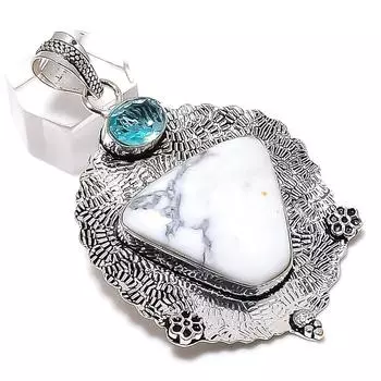 Howlite Jasper, Topaz Gemstone 925 Sterling Silver Jewelry Pendant 2.64 b0R26
