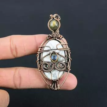 Ювелирное изделие ручной работы из драгоценных камней говлита и лунного камня, подвеска из чистой медной проволоки 2.56 Inches белый