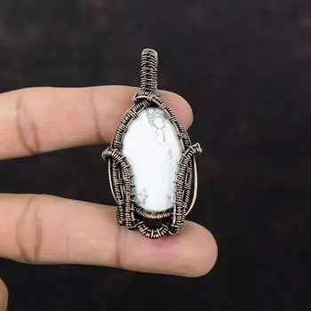 Howlite Pendant Copper Wire Wrapped Gemstone Pendant Howlite Jewelry Elegant Pendant Handmade Copper Jewelry Brand New Pendant Gift For Her