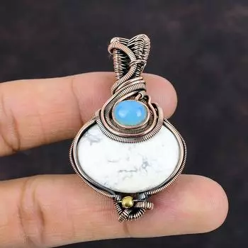 Howlite Pendant Copper Wire Wrapped Pendant Gemstone Jewelry Blue Chalcedony Pendant Gift For Him Handmade Pendant Copper Designer Jewelry