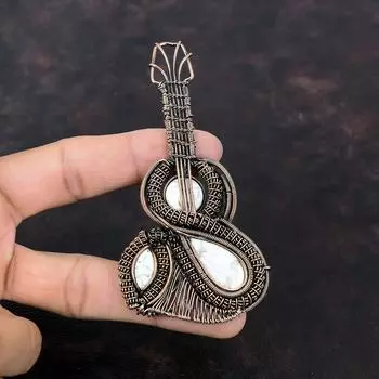 Howlite Pendant Copper Wire Wrapped Pendant Howlite Jewelry Beautiful Guitar Pendant Handmade Gemstone Pendant Copper Jewelry Gift For Women