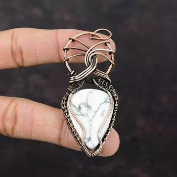 Howlite Pendant Copper Wire Wrapped Pendant Women Pendant Howlite Gemstone Jewelry Handmade Pendant Gift For Mother Copper Wire Wrap Jewelry