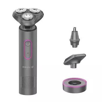 Howries Triple Head Waterproof Electric Shaver + Nose Hair Head + Trimmer + Charging Stand Set, NS-ESA01, Gray