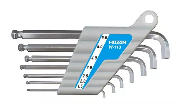 HOZAN Шариковый ключ, 7 предметов, полная длина, короткий шестигранник, противоположная сторона, набор, тип, ключ, размер, 1,5/2/2,5/3/4/5/6 мм W-113 серебряный